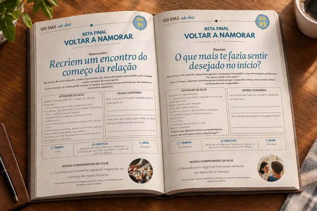 Páginas do programa abertas sobre uma mesa.