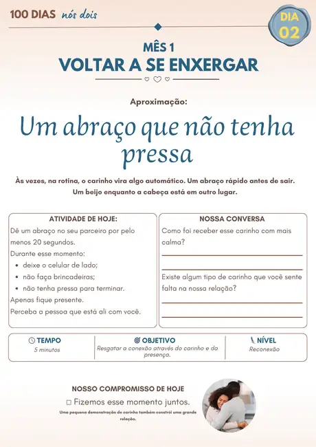 Página do Dia 2: Um abraço que não tenha pressa.